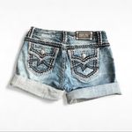 Miss Me  Women's Distressed Blue Jean Shorts flap pockets Bermuda western Y2K Photo 4