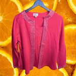 The Quacker Factory Women's Pink Jewel Neck Embellished Duet Pullover Top Size M Size M Photo 1