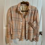 Free People Cotton Cropped Plaid Coral Light Pink Peach Button Down Photo 1