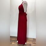 TFNC London Burgundy Sonia Maxi Dress Pleated Bust Plunging V Neckline Open Back Red Photo 3