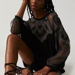 Free People NEW  Toni Blouse  Black Mesh  Lace Trim  Oversized Photo 0