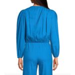 Gianni Bini Camilla Blouse Woven Linen Blend Boat Neck Long Sleeve Blue XS NWT Photo 1