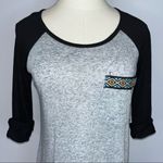 Moa Moa  Gray Black Crew Neck Raglan Shirt Small Aztec Front Pocket Photo 1