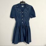 Vintage First Focus 90s Turquoise Star Studded Denim Peplum Dress Size 3/4 Blue Photo 1