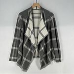 Chico's Reversible Windowpane-Print Cardigan Draped Open Front Long Sleeve Photo 1