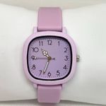Women purple tone quartz analog watch 35mm square case silicone band running Photo 0