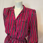 Scribble Stripe Vintage Dress Elastic Waist Button Front Funky Pattern Eclectic Pink Photo 4