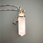 Sterling Silver Dolphin Necklace Rose Quartz  Pendant Necklace Healing Stone VTG Photo 5