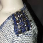 VERO MODA Lina Knit Cardigan Blue Tweed Accents Pockets Beads Studs Hook Closure Photo 3