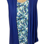 Basic Editions Blue and floral faux dual layer sleevelss t Photo 0