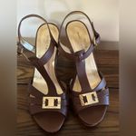 Marc Fisher Leather Brown Open Toe Open Heel Strap Sz 9M Some Ware And S… Photo 5