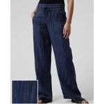 Athleta Cabo Linen Wide Leg Adjustable Waist Pull On Blue Pants Size 6 Comfort Photo 1