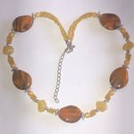 Elegant Beaded Boho Necklace in Yellow Brown and Silver Tone Photo 1