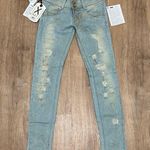 MET JEANS | Women’s Distressed Bedazzled Denim Skinny Jeans Blue Size 28 Photo 1