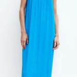 ZARA STRAPPY RIB Full Cut Dress w/ V-neckline & Spaghetti Straps Blue Size S NEW Photo 5