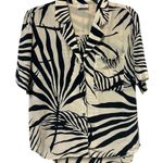 AYR  Pool Boy Shirt Black Cream Palapa Print Silk Blend Short Sleeve Button Down Photo 0