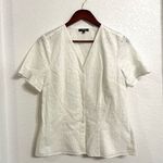 NYDJ  Womens Shirt Top White Eyelet Lace Button Up Short Sleeve Size Small Photo 0