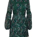 Romeo + Juliet Couture NWT Dark Green Floral Crochet Mini Skater Dress Long Balloon Puff Sleeve New Photo 0