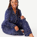 Joyspun Navy Stars Velour Pajama Set Top & Pants Plus Size 3X 22W 24W Blue Photo 0