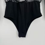 French Connection  Womens Silver Black Metallic Waterfall‎ V-Neck Bodysuit US 2 Photo 2