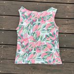 Joie Pink/Green Floral  100% Linen Jewel Droop Neck Tank Top Photo 3