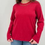 vintage cottagecore floral embroidered michigan cherry red crewneck top cotton L Size L Photo 4