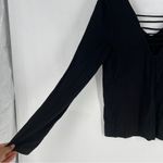 Good Luck Gem  Black Strappy Long Sleeve V-Neck‎ Blouse NWT Size L Photo 4
