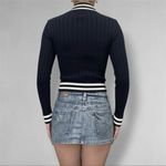 Urban Outfitters BDG Mock Neck Knit Stripped Navy Zipup Photo 3
