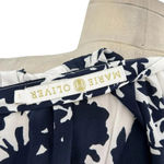 Marie Oliver White Navy Blue Floral Print Long Sleeve Silk Blouse Size Large Photo 11