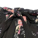 American Rag Black Floral Wide-Leg Pants with Side Slits and Waist Tie Photo 7