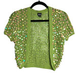 Cejon Y2K Green Sequin Knit Cropped Shrug Bolero Short Sleeve Size M L Fairy Photo 0