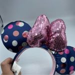 Disney  Parks Minne Mouse Blue Polka Dot Mouse Ears Headband Pink Glitter Photo 3