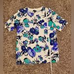 Talbots  Scoop Neck Quarter Sleeve Scoop Neck Cotton Blue Floral Pullover Sweater Photo 3