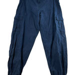 Bryn Walker M Medium Pants Linen Navy Cargo Jogger Lagenlook Baggy Wide Leg Boho Photo 0