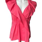 BCBGMAXAZRIA  Pink Coral Wide Ruffle Collar Faux Wrap Sleeveless Blouse, Sz S Photo 5