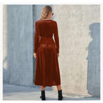 NEW Rust Ribbed Velvet Wrap Long Sleeve Belted Dress L Orange Size L Photo 1