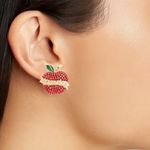 BaubleBar  Pavé #1 Teacher Apple Stud Earrings - Red/Gold Teacher Gift NWT Photo 1