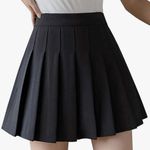 Black Plain Pleated Skirt With Mini Skirt Lining Shorts Size L Photo 1