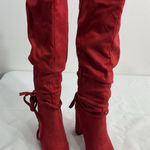 Shoedazzle Womans Aisha Knee Length Boots 8.5 Red Pointed Toe 1/4 Zip Block Heel Photo 0