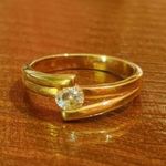 Vintage Gold Tone Solitaire Ring Clear Stone Accent Promise Engagement Wedding Photo 9