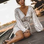 ZARA  Sequin Wrap Mini Dress Women’s Size S Metallic Gold Long Sleeve Party Photo 0