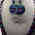 Vintage Cleopatra Purple Beaded Pendant Necklace & Circular Earrings Set Photo 6