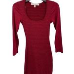 Row A Deep Red Smocked Square Neck LongSleeve Bodycon MiniDress. Photo 1
