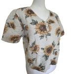 Vintage Sunflower Knit Crop Top Size M L Short Sleeve Beige 90s Cottage Yellow Size M Photo 1