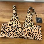 Zaful NWT Women’s Tan And Black Floral Like Patterned Bikini Top Size 8 Padded Photo 0