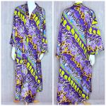 Vintage amber blue kaftan 2x tropical floral print beach cover maxi house dress Purple Photo 1