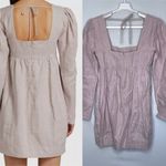 Ganni Open Back Lilac Hemp Babydoll Mini Dress NWT Size 32 US 0 Photo 2