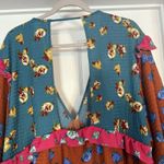 Anthropologie Mini Dress Size XL Ruffled Bell Sleeve Plunging V-Neck Floral Photo 9