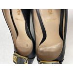Fendi Heels Womens 36.5 FF Buckle Pumps Black Gold Leather Round Toe Slip On Photo 6