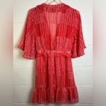 VICI  Woman’s Red & White Sheer Vneck Floral Bohemian Twee Mini Dress Size Medium Photo 5